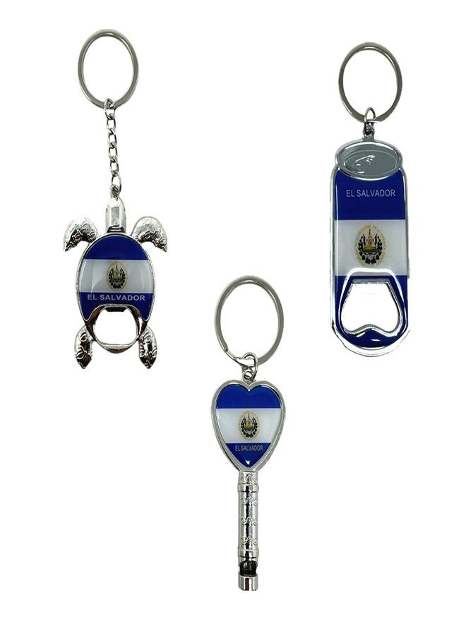 TSY TOOL 8 Pack El Salvador Keychains Country Metal Keychain, 4 Bottle Opener, Heart-shaped Whistle, Shoe, Flag, Turtle, etc. Souvenir Keychains, Gift, Bulk - Image 4