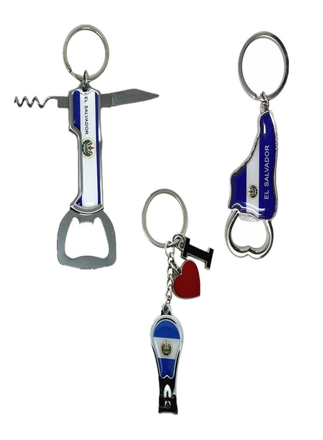 TSY TOOL 8 Pack El Salvador Keychains Country Metal Keychain, 4 Bottle Opener, Heart-shaped Whistle, Shoe, Flag, Turtle, etc. Souvenir Keychains, Gift, Bulk - Image 3