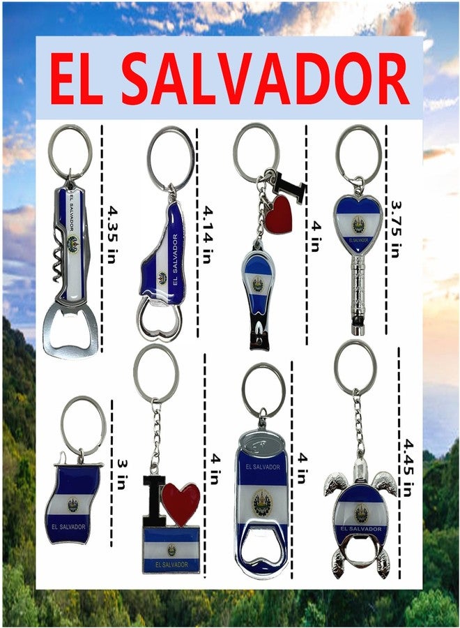 TSY TOOL 8 Pack El Salvador Keychains Country Metal Keychain, 4 Bottle Opener, Heart-shaped Whistle, Shoe, Flag, Turtle, etc. Souvenir Keychains, Gift, Bulk - Image 2
