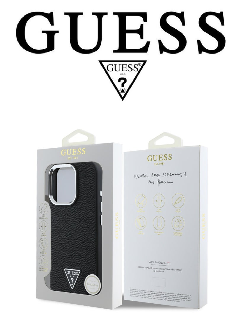 CG MOBILE - Back Case for iPhone 16 Pro, Supports Magsafe wireless charging, leather and silicone case, French design and original GUESS brand logo, from CG Mobile. - Image 1