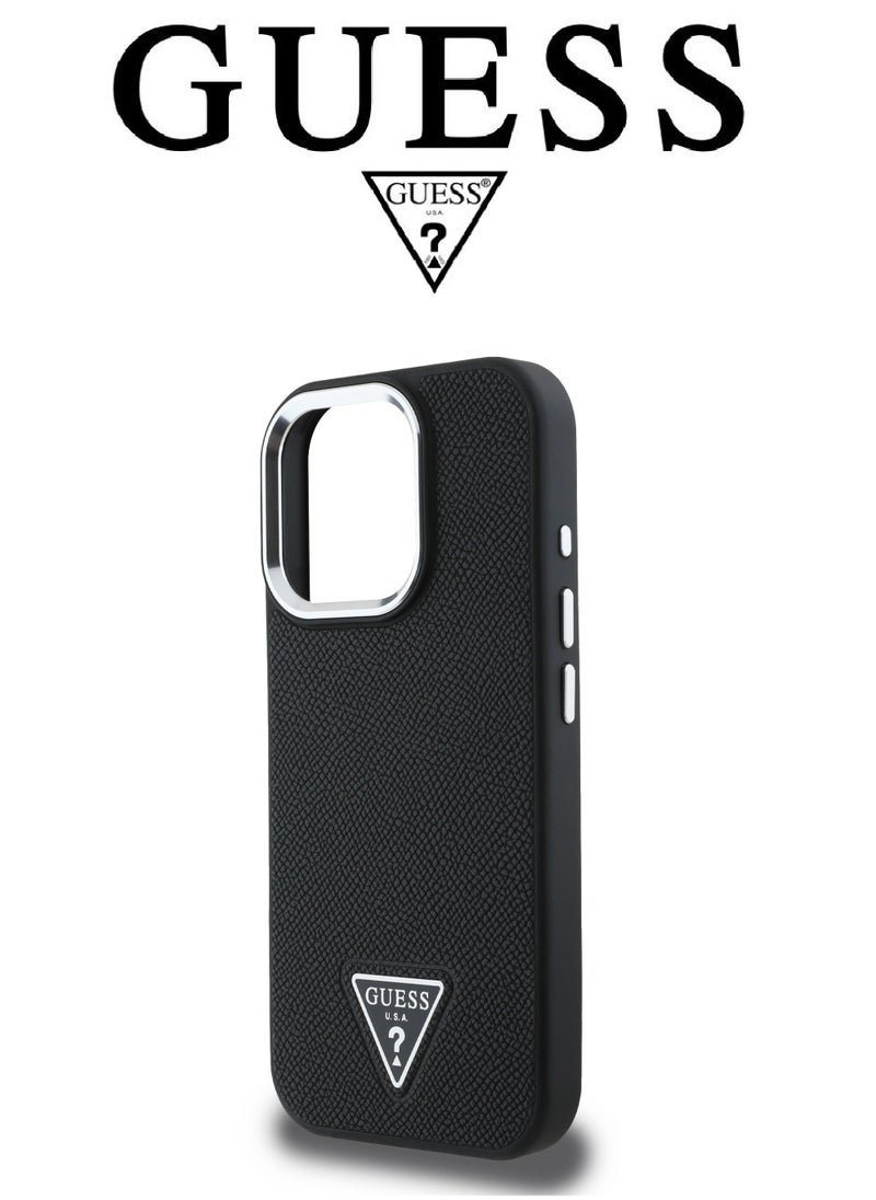 CG MOBILE - Back Case for iPhone 16 Pro, Supports Magsafe wireless charging, leather and silicone case, French design and original GUESS brand logo, from CG Mobile. - Image 1