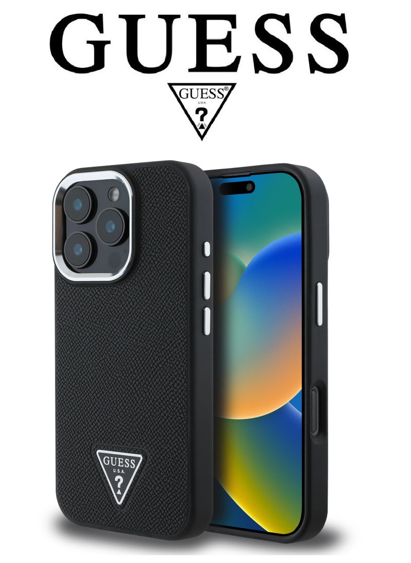 CG MOBILE - Back Case for iPhone 16 Pro, Supports Magsafe wireless charging, leather and silicone case, French design and original GUESS brand logo, from CG Mobile. - Image 1