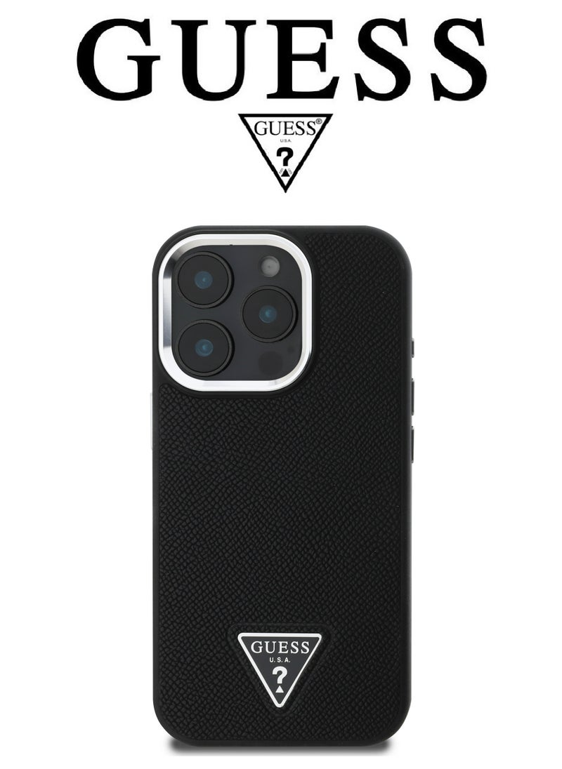 CG MOBILE - Back Case for iPhone 16 Pro, Supports Magsafe wireless charging, leather and silicone case, French design and original GUESS brand logo, from CG Mobile. - Image 1
