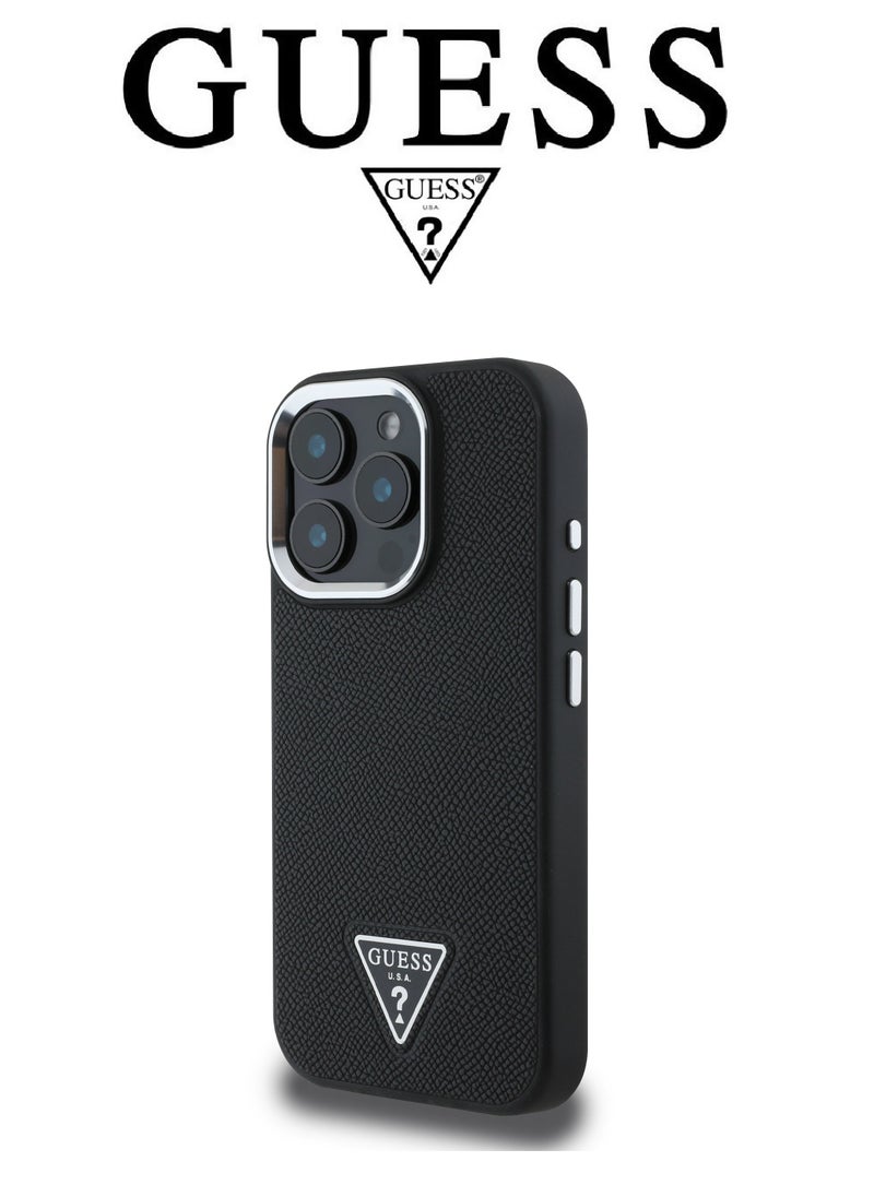 CG MOBILE - Back Case for iPhone 16 Pro, Supports Magsafe wireless charging, leather and silicone case, French design and original GUESS brand logo, from CG Mobile. - Image 1