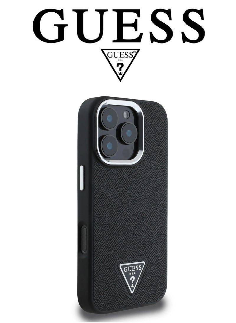 CG MOBILE - Back Case for iPhone 16 Pro, Supports Magsafe wireless charging, leather and silicone case, French design and original GUESS brand logo, from CG Mobile. - Image 1