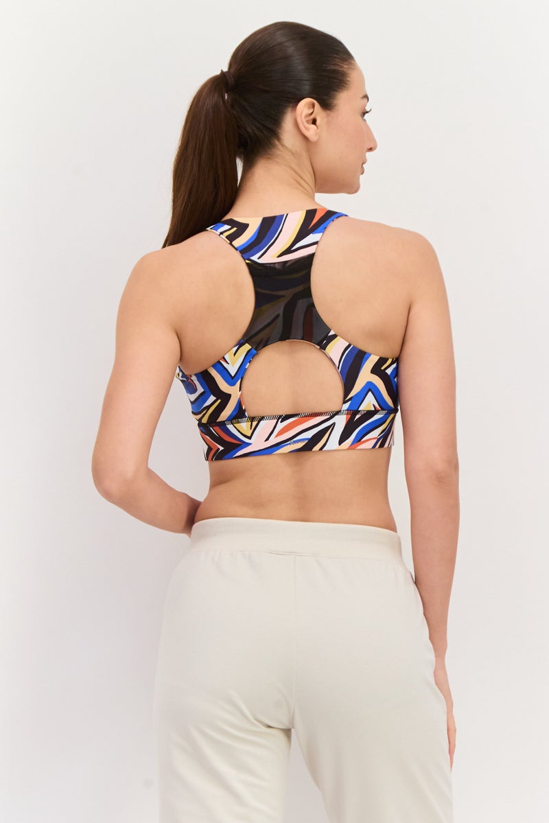Hurley Women Abstract Printed Padded Sports Bra, Blue  - Image 4