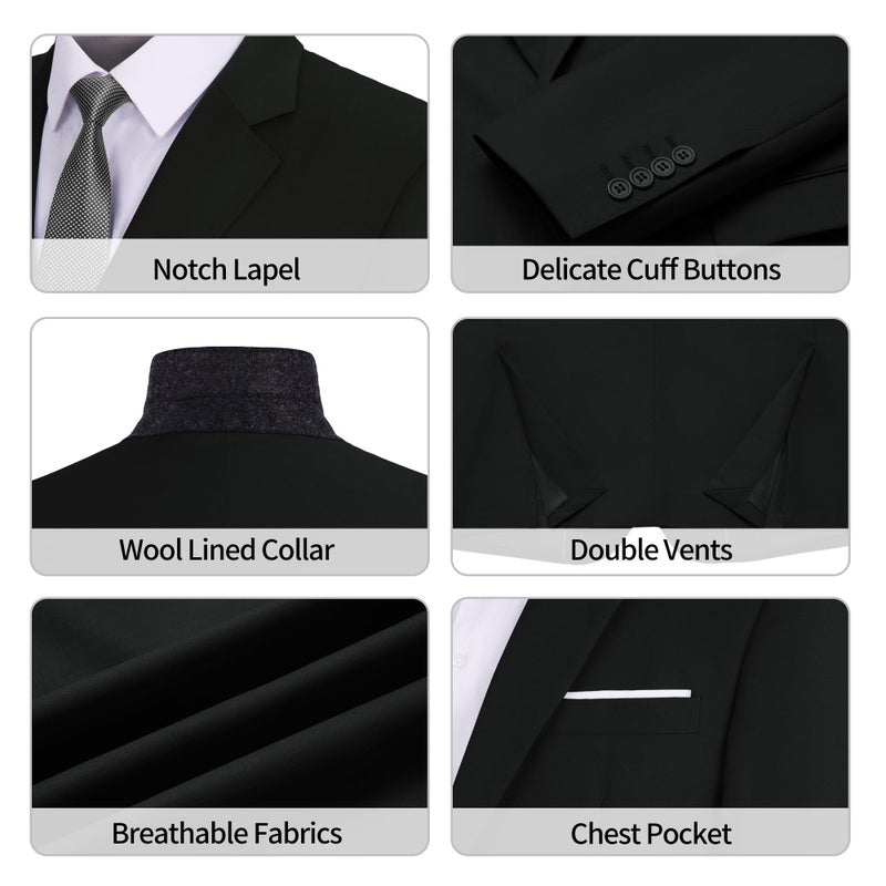 MAGE MALE Menâ€™s Slim Fit Suit Jacket 2 Button Blazer Dress Business Wedding Party Jacket Black - Image 5