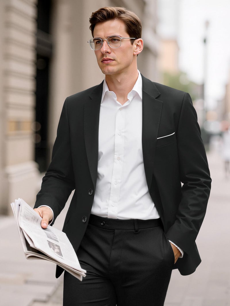MAGE MALE Menâ€™s Slim Fit Suit Jacket 2 Button Blazer Dress Business Wedding Party Jacket Black - Image 3
