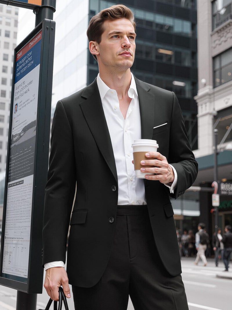 MAGE MALE Menâ€™s Slim Fit Suit Jacket 2 Button Blazer Dress Business Wedding Party Jacket Black - Image 4