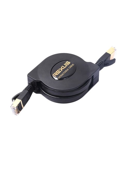 REXLIS 1.5m CAT7 10 Gigabit Retractable Flat Ethernet RJ45 Network LAN Cable(Black)