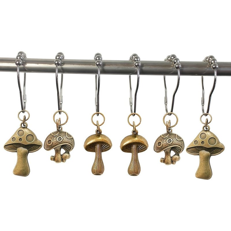 12pcs Mushroom Shower Curtain Hooks Rings Retro Boho Bathroom Decor - Image 2