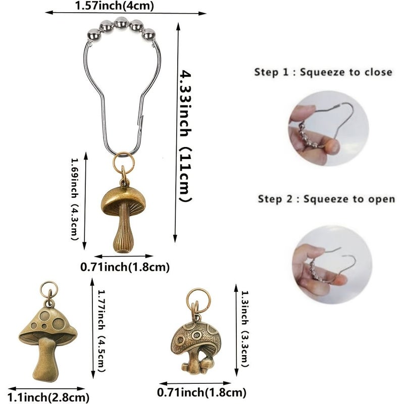 12pcs Mushroom Shower Curtain Hooks Rings Retro Boho Bathroom Decor - Image 3