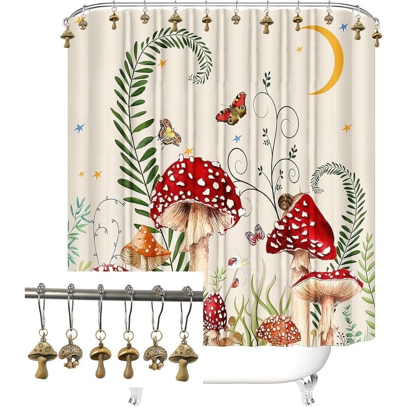 12pcs Mushroom Shower Curtain Hooks Rings Retro Boho Bathroom Decor - Image 4