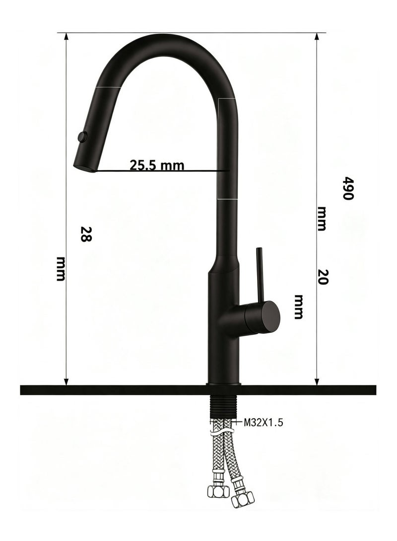 CM 8899 MBK Pull-Out Kitchen Faucet – Matte Black Finish Modern Kitchen Mixer Tap - Image 4