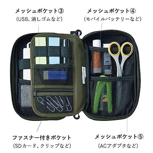 LIHIT LAB Gadget Pouch, Double, 5 x 3.6 x 8.5, Army Green (A7765-22) - Image 4