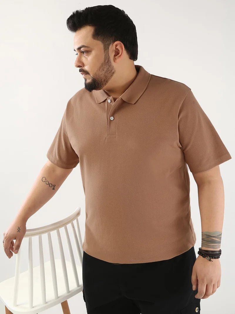 Urbano Plus Men's Mocha Mousse Solid Regular Fit Half Sleeve Cotton Polo T-Shirt