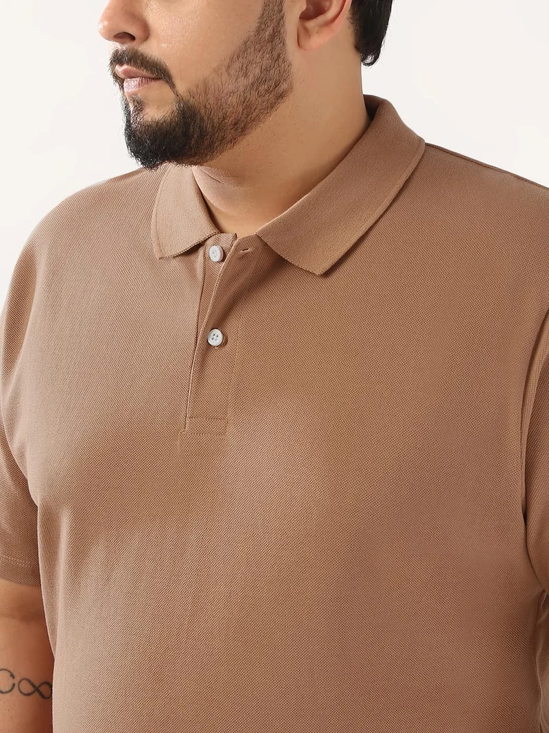 Urbano Fashion  Urbano Plus Men's Mocha Mousse Solid Regular Fit Half Sleeve Cotton Polo T-Shirt  | Best Price UAE