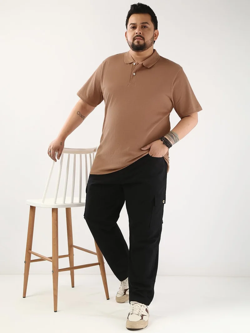 Urbano Fashion  Urbano Plus Men's Mocha Mousse Solid Regular Fit Half Sleeve Cotton Polo T-Shirt  | Best Price UAE