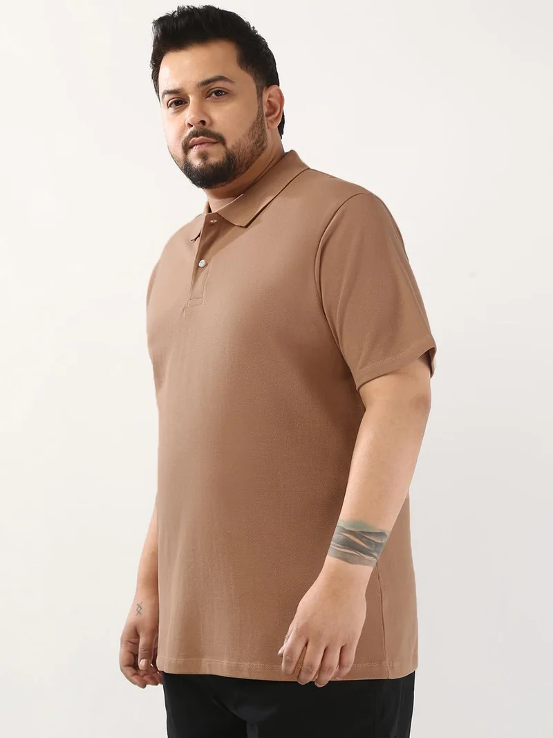 Urbano Fashion  Urbano Plus Men's Mocha Mousse Solid Regular Fit Half Sleeve Cotton Polo T-Shirt  | Best Price UAE
