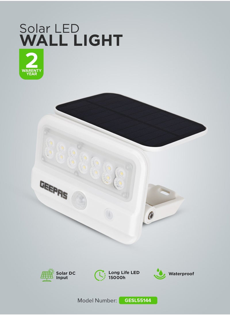 GEEPAS Solar LED Wall Light Energy Efficient Design with Motion Sensor and Dual Induction Modes| Solar DC Input, IP54 Waterproof Rating |10-12 Hours Working, Perfect for Porches, Patios, Outdoor Space, etc.| 2 Years Warranty White GESL55144  - Image 1
