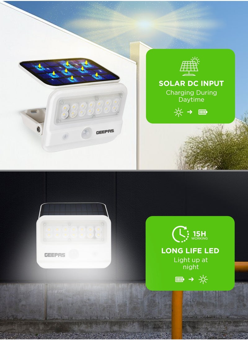 GEEPAS Solar LED Wall Light Energy Efficient Design with Motion Sensor and Dual Induction Modes| Solar DC Input, IP54 Waterproof Rating |10-12 Hours Working, Perfect for Porches, Patios, Outdoor Space, etc.| 2 Years Warranty White GESL55144  - Image 3