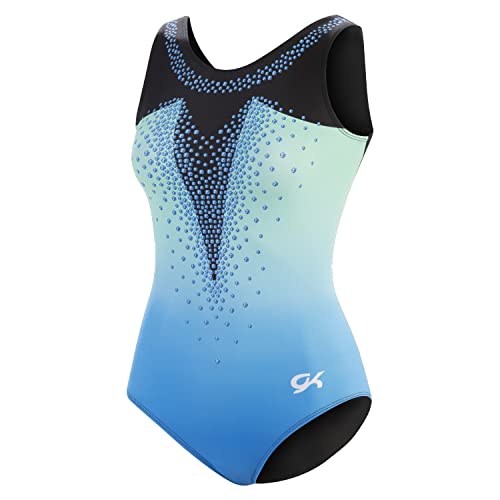 GK Girls Dazzling Diamonds Gymnastics Leotard - Dance Costume with Matching Scrunchie for Toddlers, Children, Juniors (TD, Blue) - Image 1