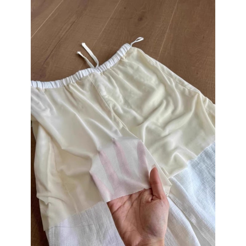 Extremely Leg-Lengthening! Washed White Faux Ramie Pants, Flexible, Comfortable, Casual, Versatile Faux Linen Wide-Leg Pants For Women - Image 4
