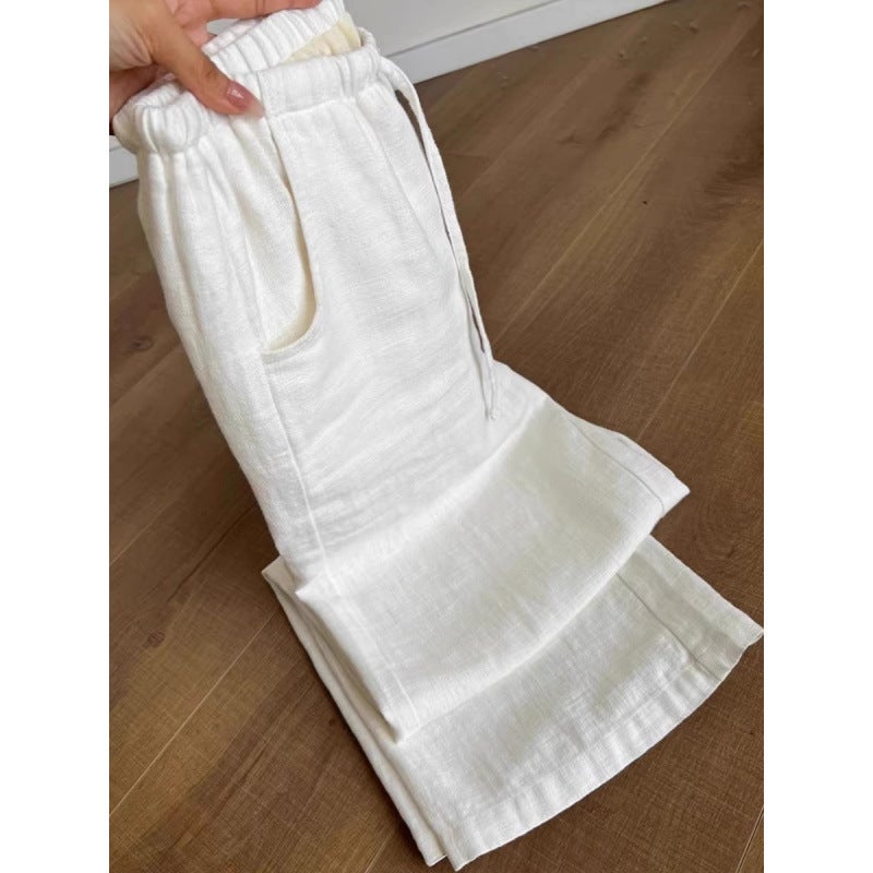 Extremely Leg-Lengthening! Washed White Faux Ramie Pants, Flexible, Comfortable, Casual, Versatile Faux Linen Wide-Leg Pants For Women - Image 2