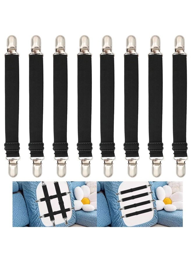 Szuoixe Covers Holder Straps Magic Sofa Couch Covers Sofa Slipcover Holder Clips 10 to 60in(25-160cm) Adjustable Elastic Straps for Sofa Covers Cushion (8, Black) - Image 1