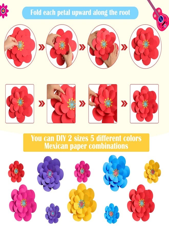Mooliwe 10 Set Mexican Paper Flowers Decorations for Wall DIY Fiesta Paper Paper Flowers Bulletin Board 3D Handcrafted Paper Flowers Backdrop Decoration for Mexican and Holiday Party - Image 3