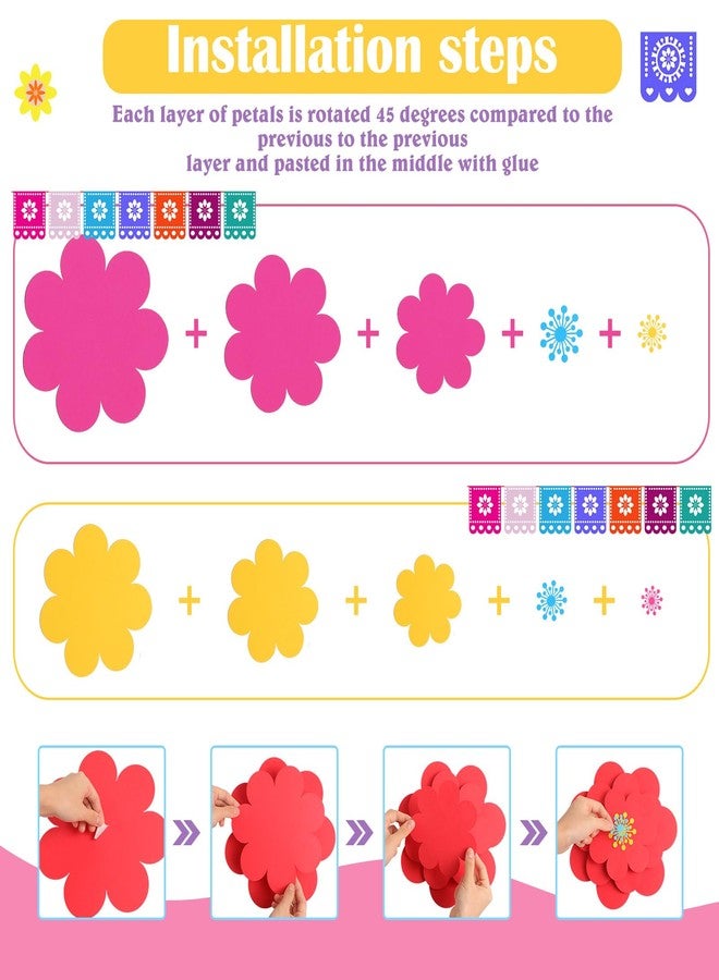 Mooliwe 10 Set Mexican Paper Flowers Decorations for Wall DIY Fiesta Paper Paper Flowers Bulletin Board 3D Handcrafted Paper Flowers Backdrop Decoration for Mexican and Holiday Party - Image 4