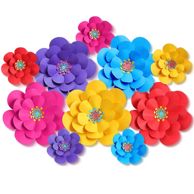 Mooliwe 10 Set Mexican Paper Flowers Decorations for Wall DIY Fiesta Paper Paper Flowers Bulletin Board 3D Handcrafted Paper Flowers Backdrop Decoration for Mexican and Holiday Party - Image 1