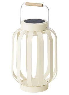 SOLVINDEN LED solar-powered table lamp, beige/stripe, 17 cm