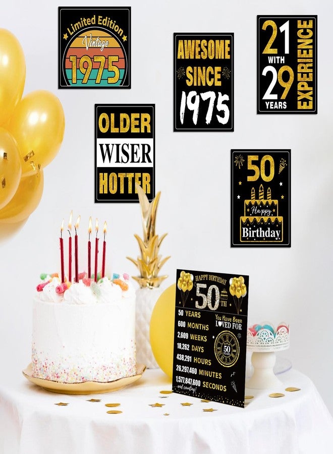 Turypaty 50th Birthday Decorations for Men Women, 9pcs Black Gold Happy 1975 50 Birthday Banner Signs for Walls Doors Windows Yard Garden Party Supplies, Fifty Birthday Table Toppers Photo Props Decor - Image 4