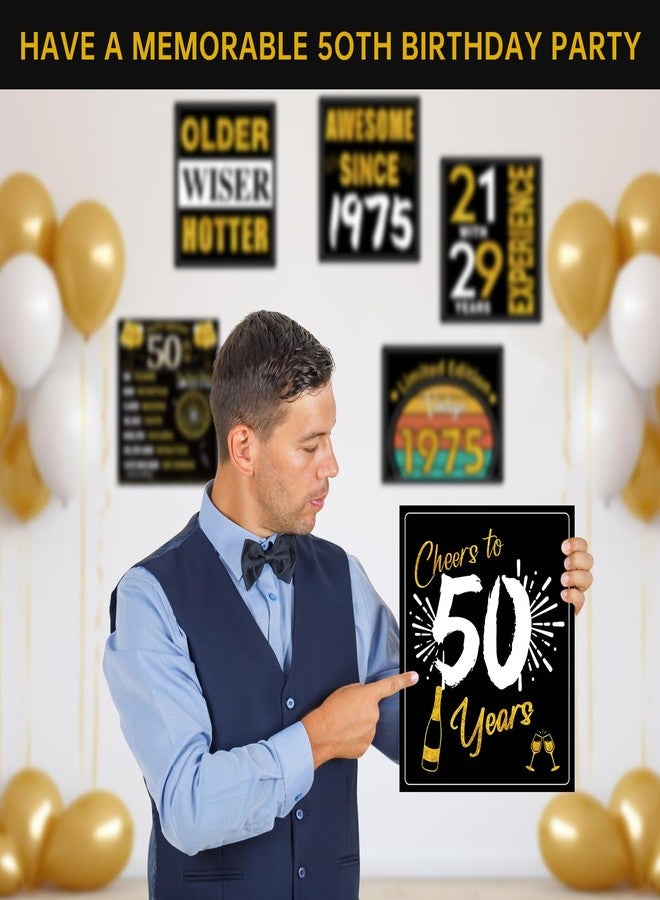 Turypaty 50th Birthday Decorations for Men Women, 9pcs Black Gold Happy 1975 50 Birthday Banner Signs for Walls Doors Windows Yard Garden Party Supplies, Fifty Birthday Table Toppers Photo Props Decor - Image 3