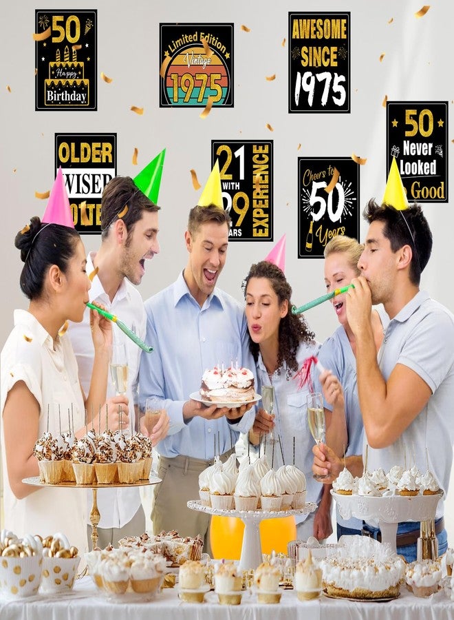 Turypaty 50th Birthday Decorations for Men Women, 9pcs Black Gold Happy 1975 50 Birthday Banner Signs for Walls Doors Windows Yard Garden Party Supplies, Fifty Birthday Table Toppers Photo Props Decor - Image 5