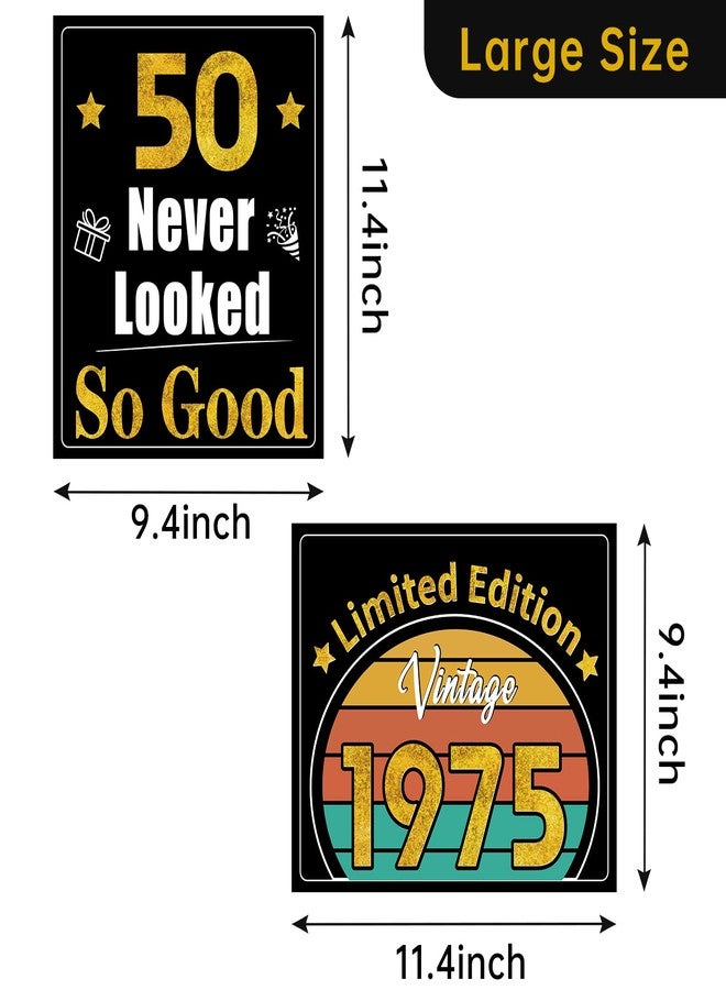 Turypaty 50th Birthday Decorations for Men Women, 9pcs Black Gold Happy 1975 50 Birthday Banner Signs for Walls Doors Windows Yard Garden Party Supplies, Fifty Birthday Table Toppers Photo Props Decor - Image 2
