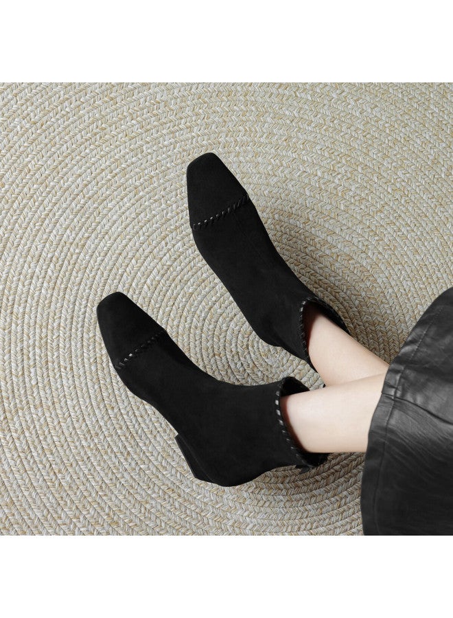 dme Demana [lazy Commute] 25 Years Winter Elastic Upper Woven Spliced Suede Square Heel Soft Sole Ankle Boots For Women - Image 3