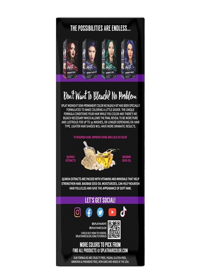 Splat Hair Splat Rebellious Colors 30 Wash No Bleach Needed Hair Color Kit, Midnight Violett, 6 Oz - Image 2
