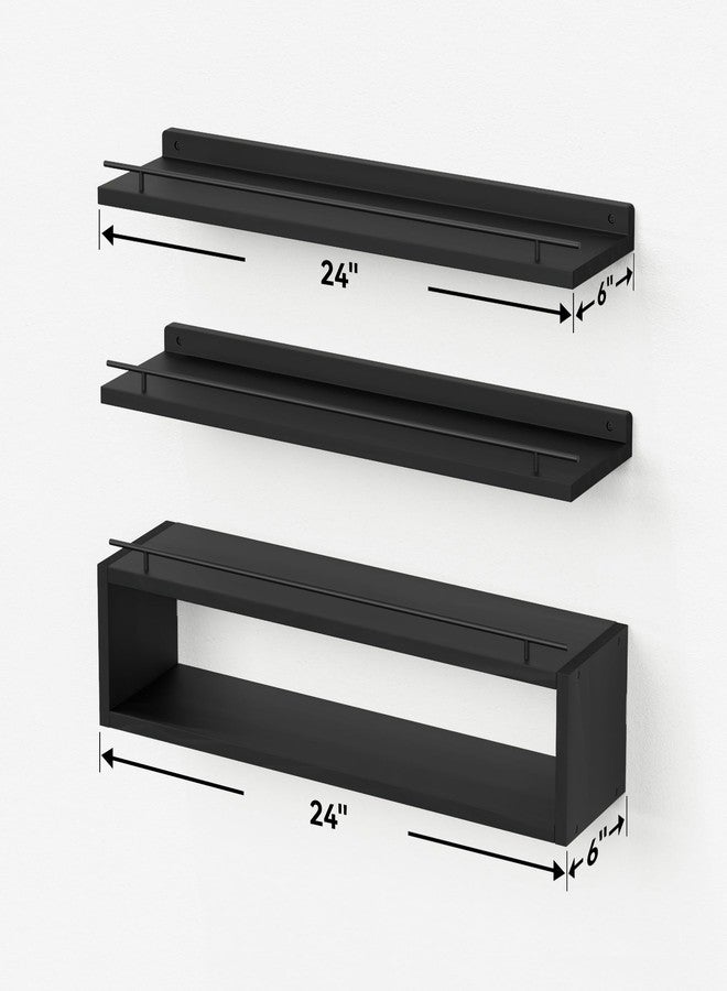 WOPITUES Floating Shelves for Wall 24 inch with Cube Shelf, Wall Shelves with Metal Rail for Decor, Bathroom Organizers and Storage, Over Toilet Shelves for Bathroom, Toilet Paper-Black - Image 4