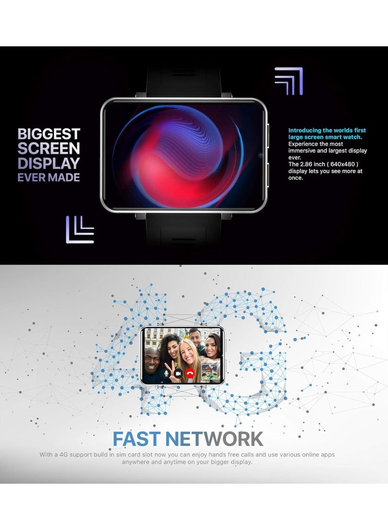 ساعة ذكية 4G بشاشة 2.86 انش اندرويد 7.1 3GB+32GB كاميرا 5MP بطارية 2700mAh للرجال (فضي، 3GB+32GB) - Image 2