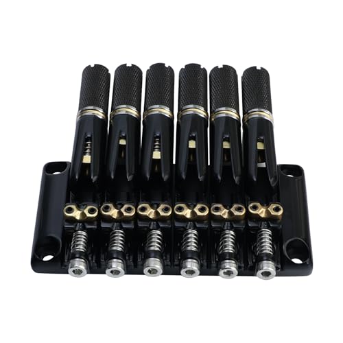 OVSAL 10.5mm Headless Electric Guitar Bridge All-Black Headless Bass Guitar Bridge Brass Saddles Zinc Alloy Plate Electric Guitar Bridge 6 String Headless Guitar Fixed Bridge - Image 2