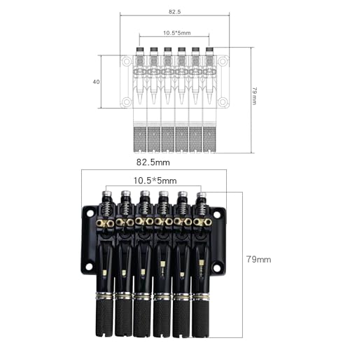 OVSAL 10.5mm Headless Electric Guitar Bridge All-Black Headless Bass Guitar Bridge Brass Saddles Zinc Alloy Plate Electric Guitar Bridge 6 String Headless Guitar Fixed Bridge - Image 5