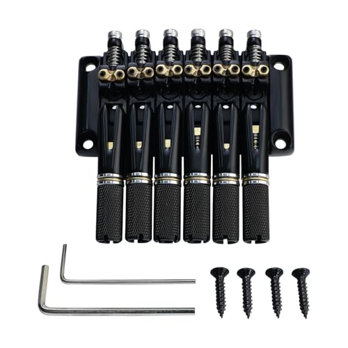 OVSAL 10.5mm Headless Electric Guitar Bridge All-Black Headless Bass Guitar Bridge Brass Saddles Zinc Alloy Plate Electric Guitar Bridge 6 String Headless Guitar Fixed Bridge - Image 1