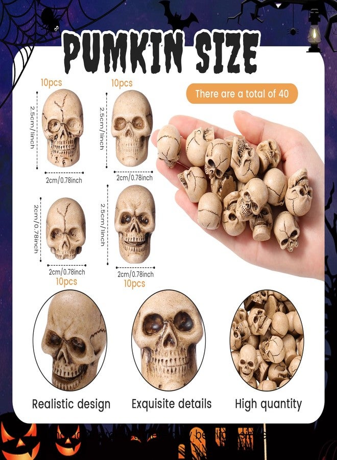 Civaner 40 Pcs Halloween Mini Skulls Miniature Resin Skeleton Heads Figurine Bulk Creepy Mini Skull Statues Decorations for Halloween Miniature Dollhouse Garden Vase Table Decor Party Favor - Image 2
