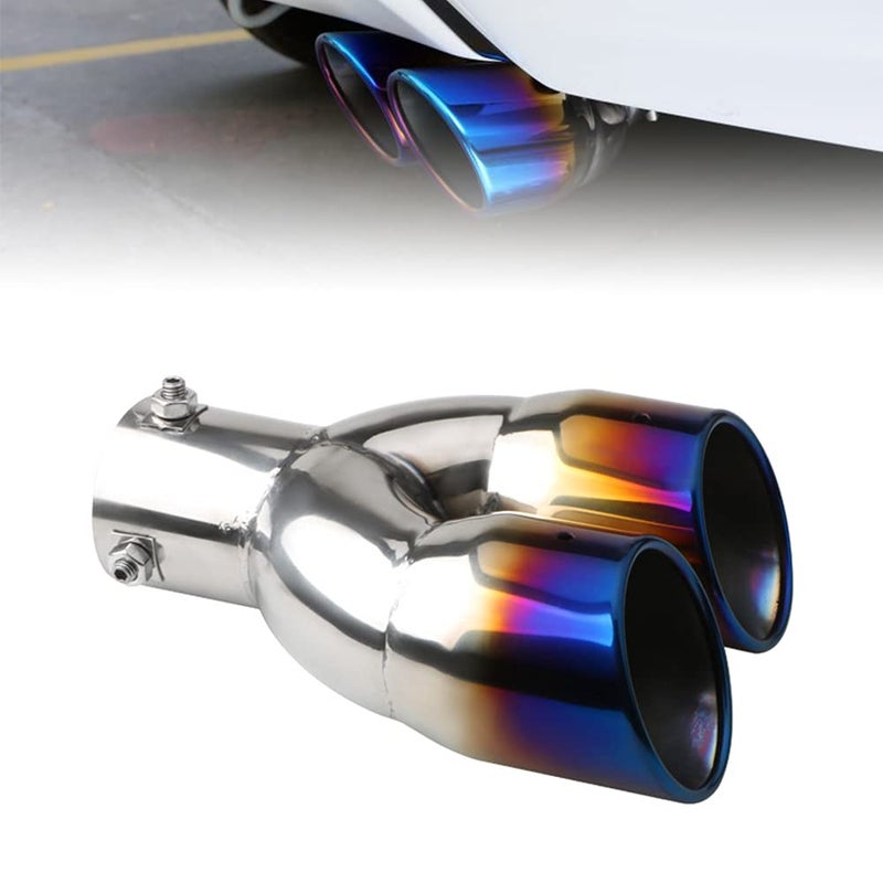 idain 25 inch Inlet Dual Exhaust Tip Stainless Steel Polished Muffler Tail Universal BoltOn Double Outlet Tail Pipe BlueStraight