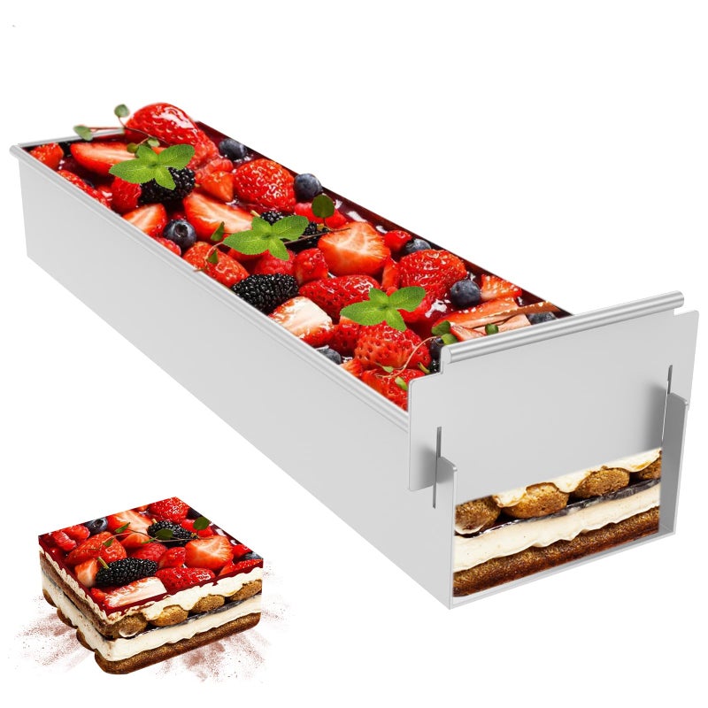 TMWEFUSC Tiramisu Pan, Rectangle Cake Mold with A Removable Short Frame, Long Size 16.4 * 3.9 * 2.3 inch, Rectangular Cake Pan for Tiramisu, Lasagna, Cheesecake, Cold Desserts Baking Mold - Image 1