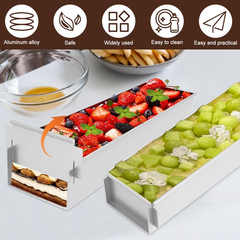 TMWEFUSC Tiramisu Pan, Rectangle Cake Mold with A Removable Short Frame, Long Size 16.4 * 3.9 * 2.3 inch, Rectangular Cake Pan for Tiramisu, Lasagna, Cheesecake, Cold Desserts Baking Mold - Image 4