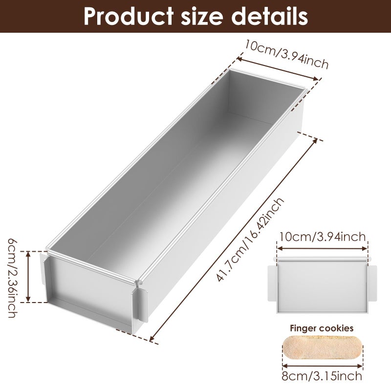 TMWEFUSC Tiramisu Pan, Rectangle Cake Mold with A Removable Short Frame, Long Size 16.4 * 3.9 * 2.3 inch, Rectangular Cake Pan for Tiramisu, Lasagna, Cheesecake, Cold Desserts Baking Mold - Image 2