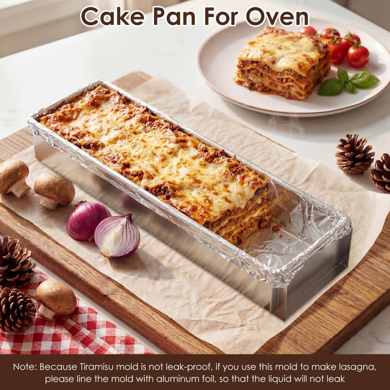 TMWEFUSC Tiramisu Pan, Rectangle Cake Mold with A Removable Short Frame, Long Size 16.4 * 3.9 * 2.3 inch, Rectangular Cake Pan for Tiramisu, Lasagna, Cheesecake, Cold Desserts Baking Mold - Image 5